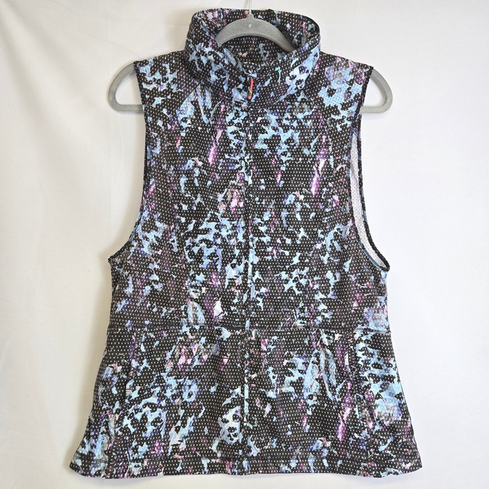 Lululemon Pack It Vest Floral Sport Tranquil Blue Multi Stow Away Hood Size 8